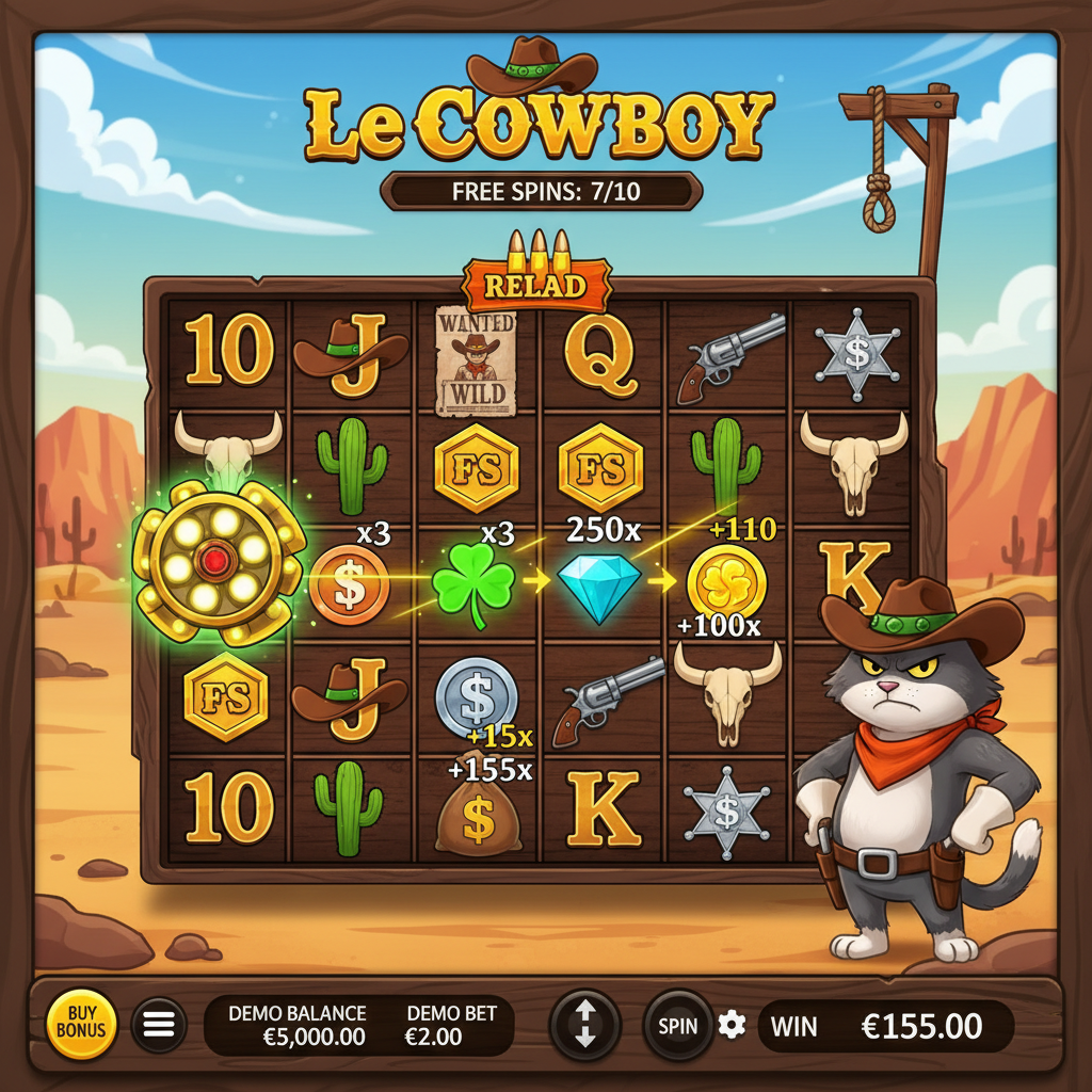 Le Cowboy bonus rond - free spins en multipliers