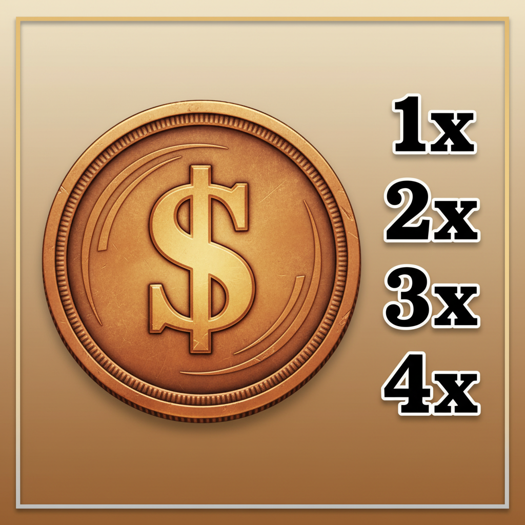 Bronze Coin symbool met dollarteken en waarden van 1x tot 4x inzet