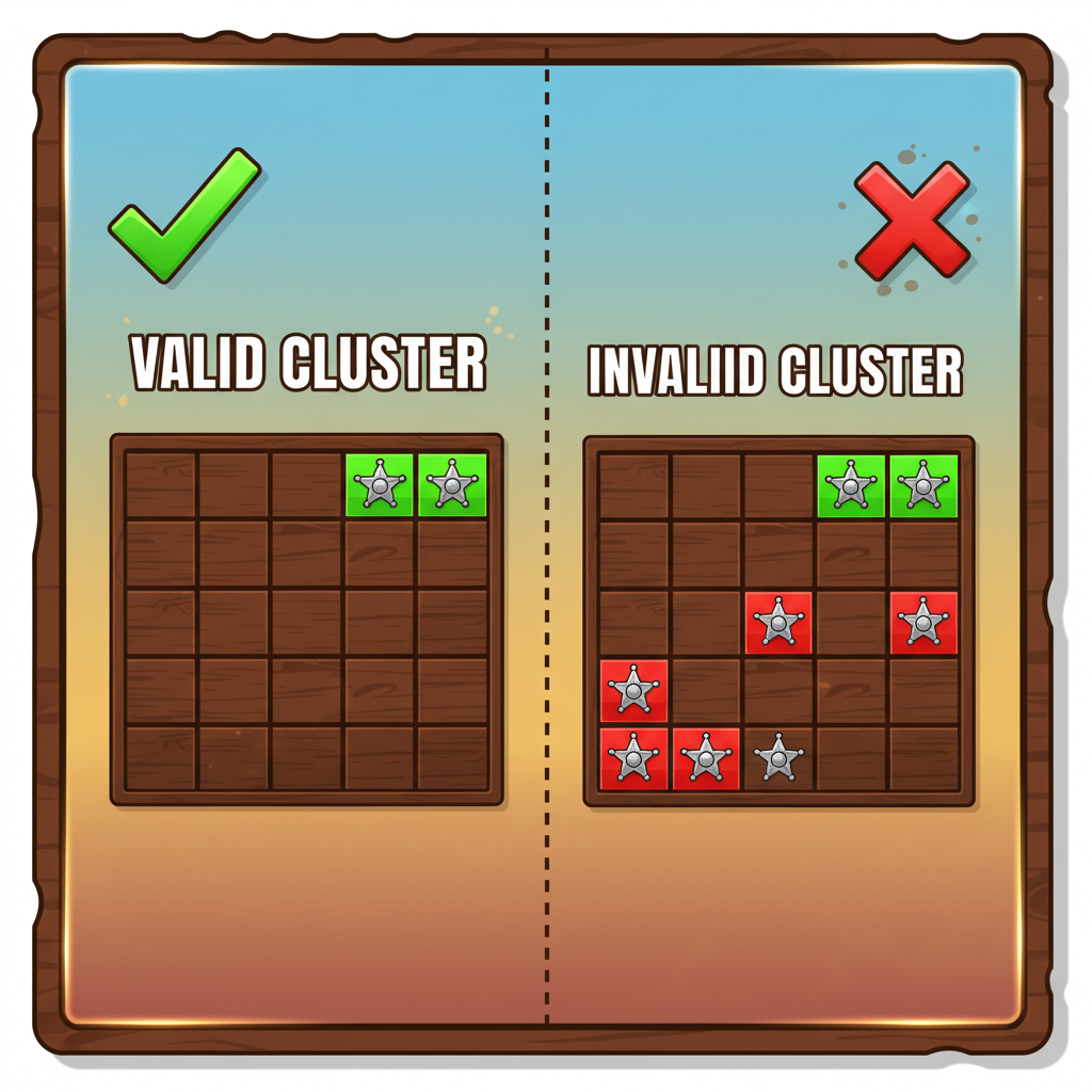 Voorbeelden van geldige en ongeldige clusters in Le Cowboy slot