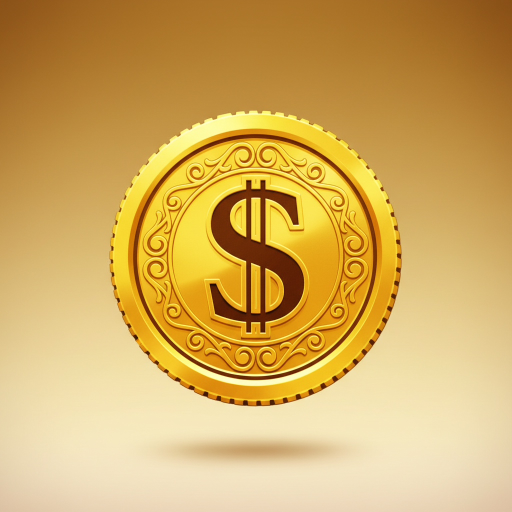 Gold Coin symbool met dollarteken en decoratieve swirl, waarden 25x tot 100x