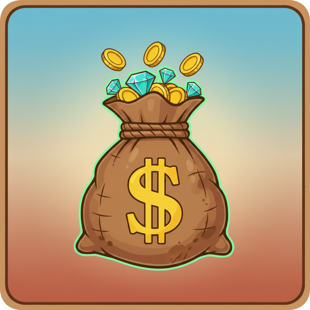 Loot Bag symbool in Le Cowboy slot, een bruine jutezak met geel dollarteken die muntwaarden verzamelt