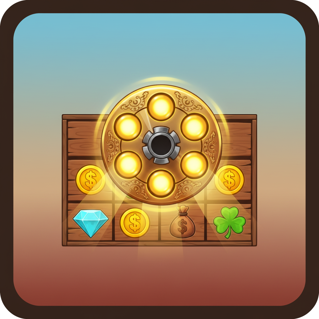 Revolver Cylinder symbool in Le Cowboy slot met gouden frame en gele kogels die speciale symbolen onthullen