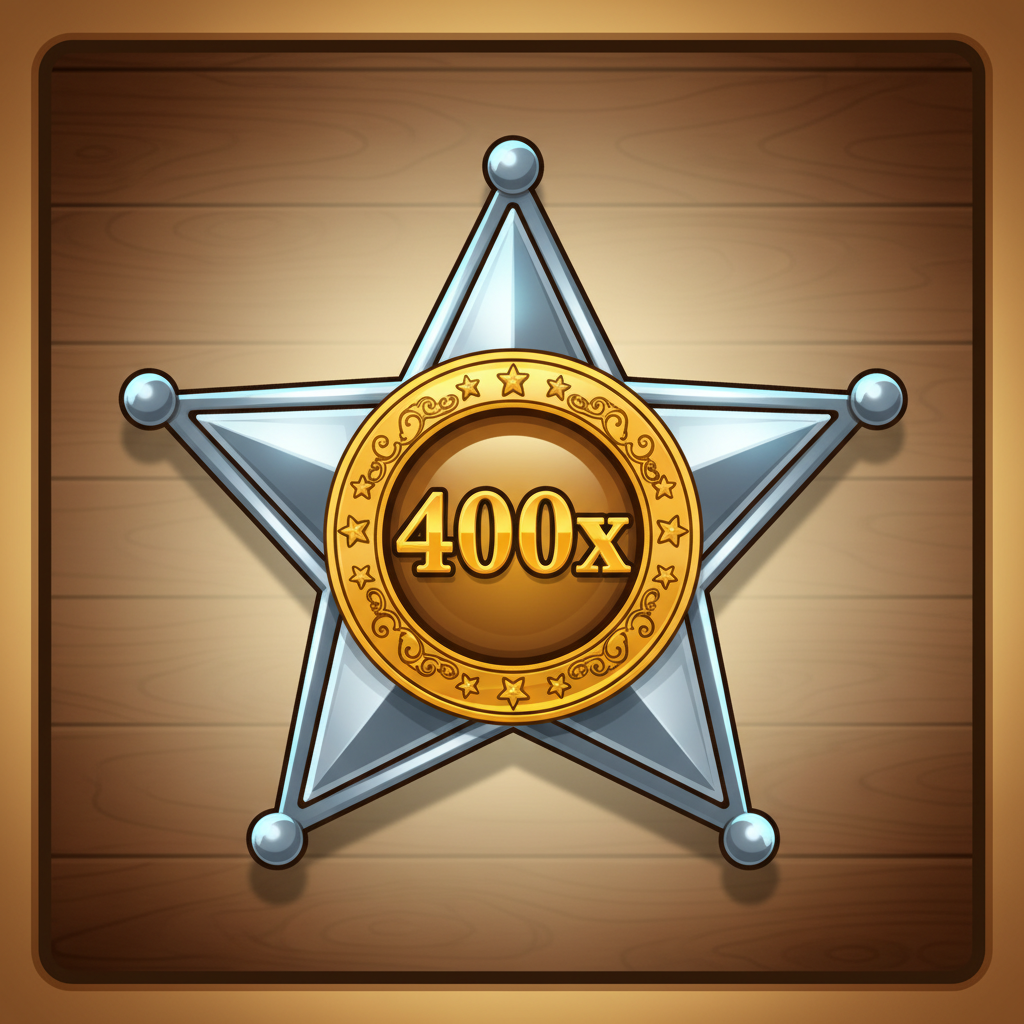 Sheriff Ster symbool in Le Cowboy slot, een glanzend zilveren vijfpuntige badge met 400x uitbetaling
