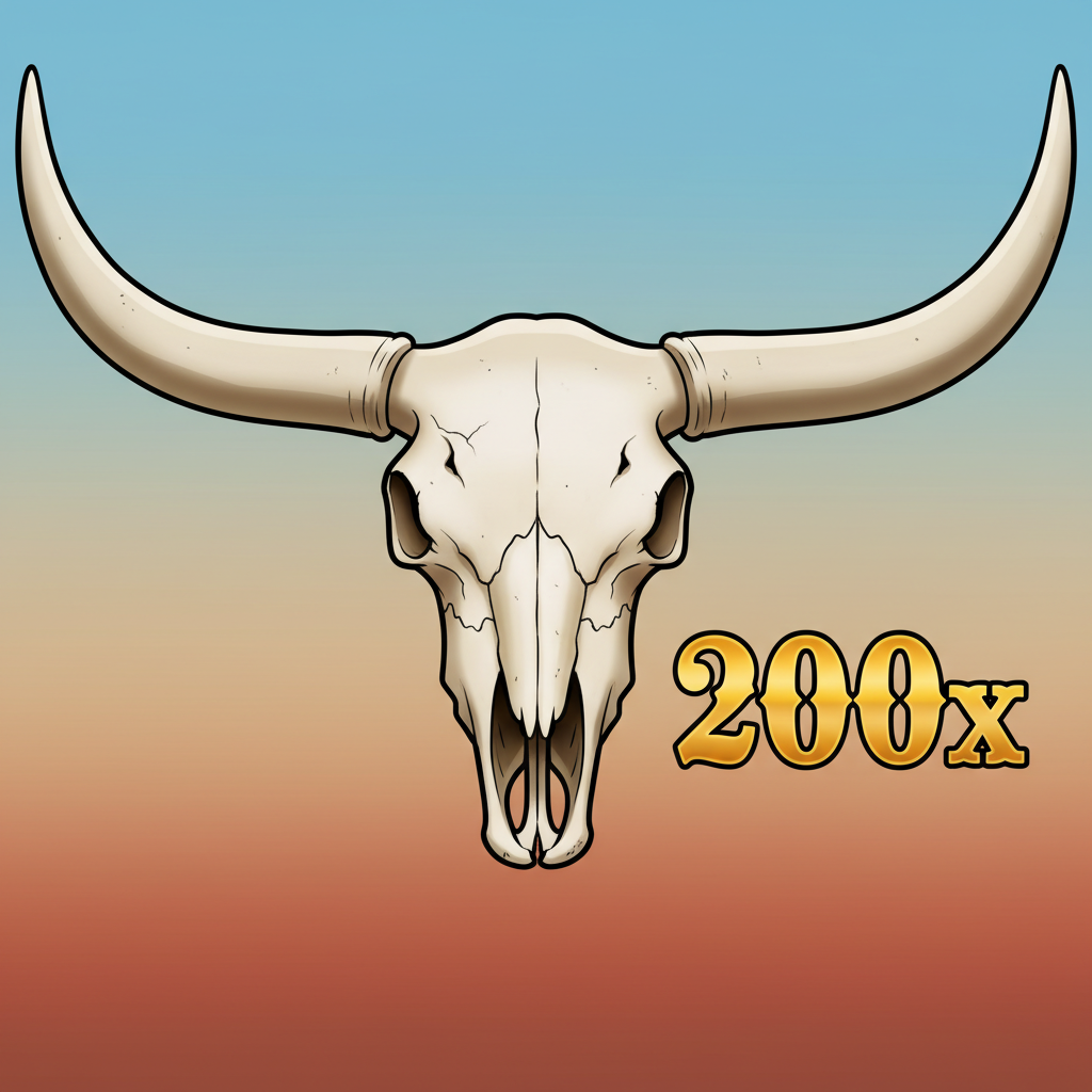 Stierenschedel symbool in Le Cowboy slot, een beige longhorn schedel van voren met 200x uitbetaling